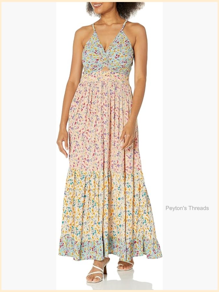 Twist Front Peekaboo Tiered Maxi Dress Sleeveless V-Neck